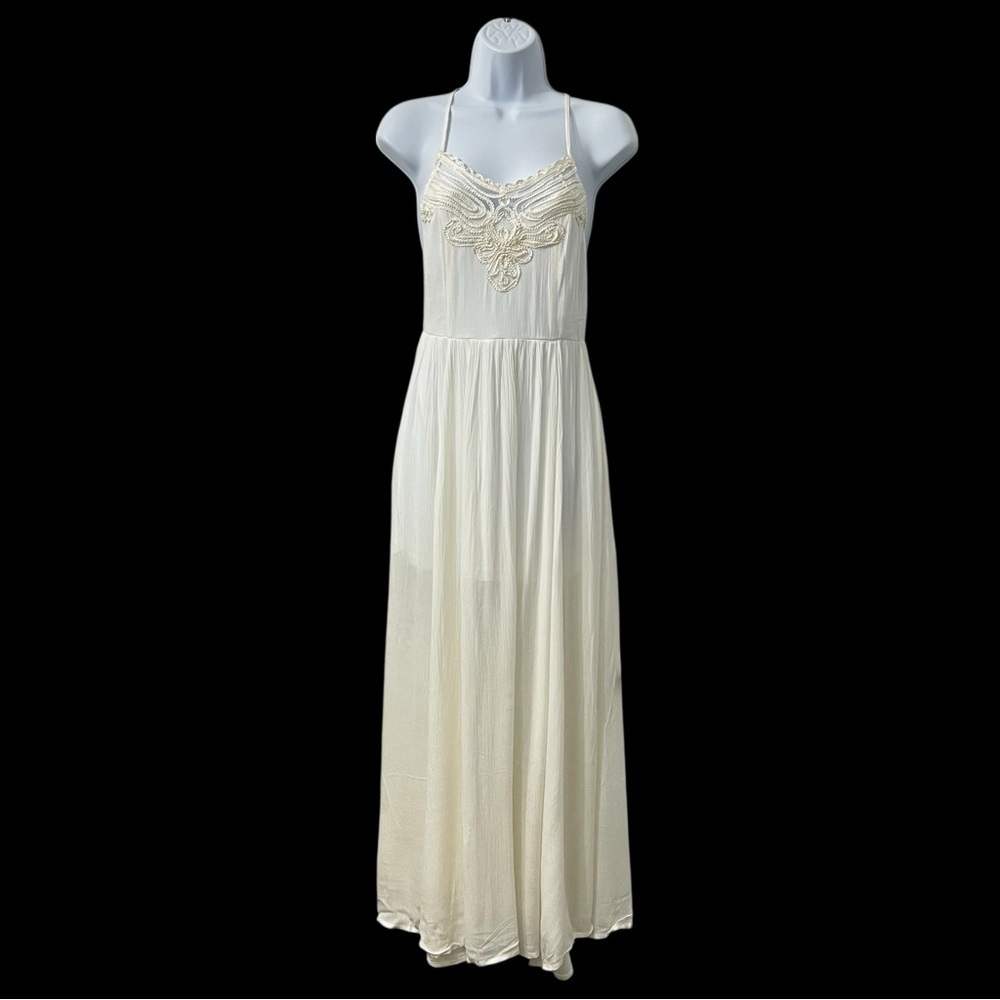 Raga Anthropologie Boho Cottagecore Ivory XS Embroidered Coastal Maxi Dress